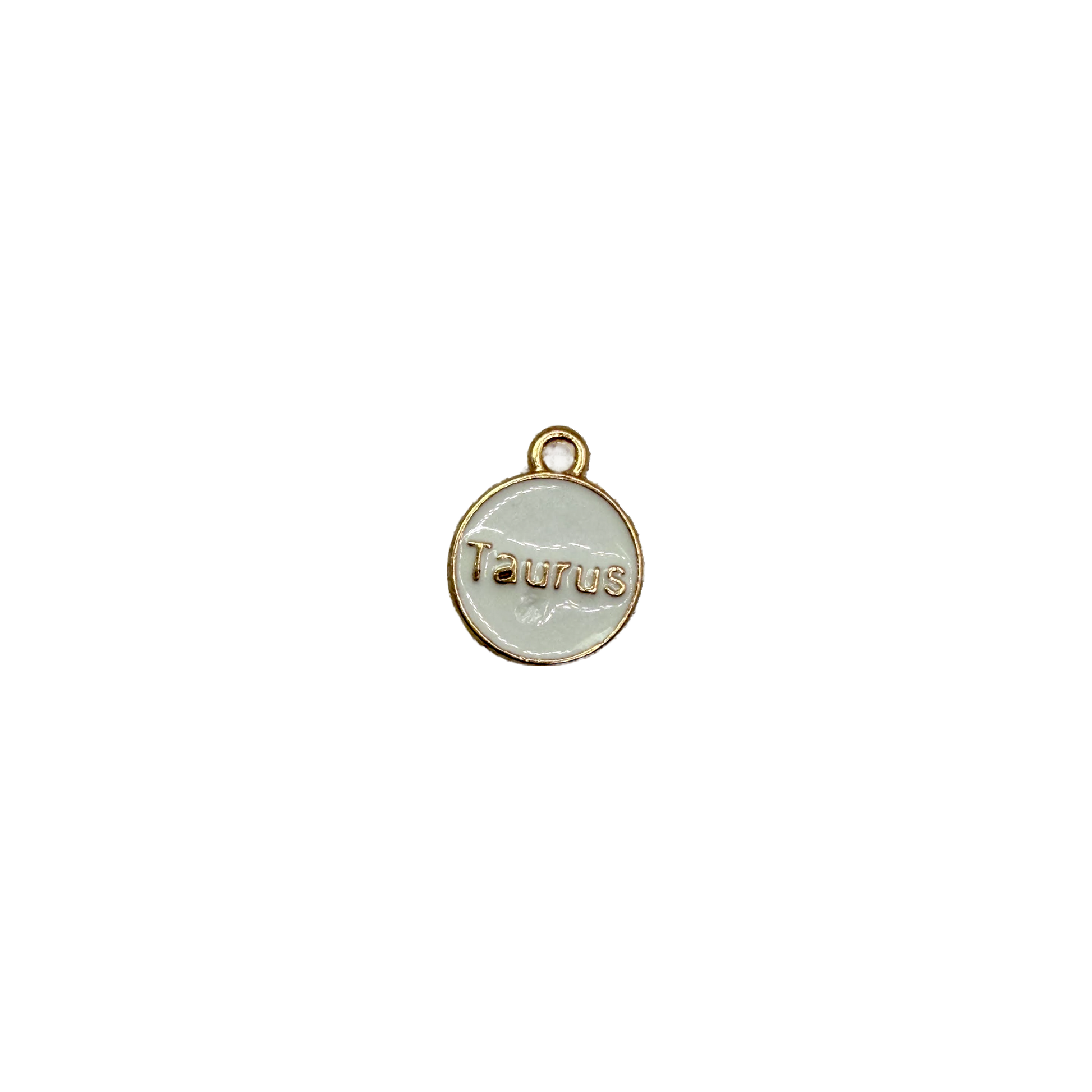 White enamel Taurus disc with raised gold lettering