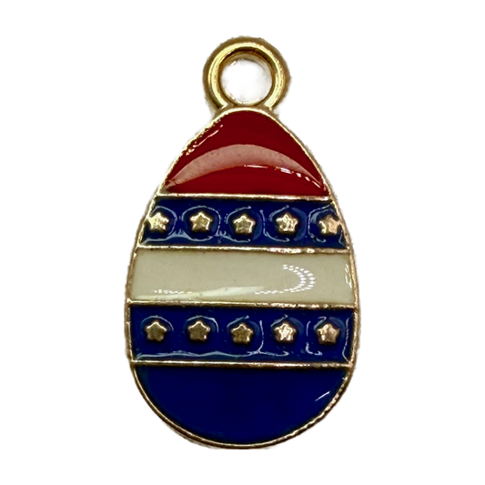 Gold-edged enamel egg with red, white, and blue stripes and small star details
