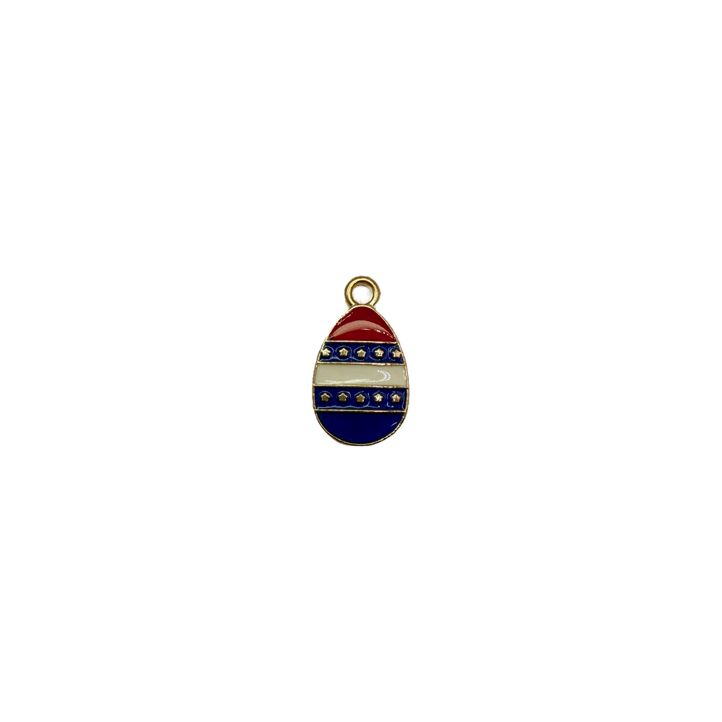 Enamel egg with red, white, blue stripes and star details