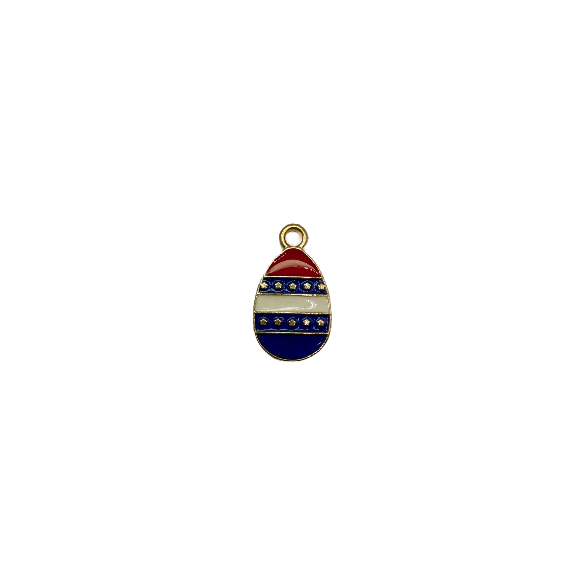 Enamel egg with red, white, blue stripes and star details