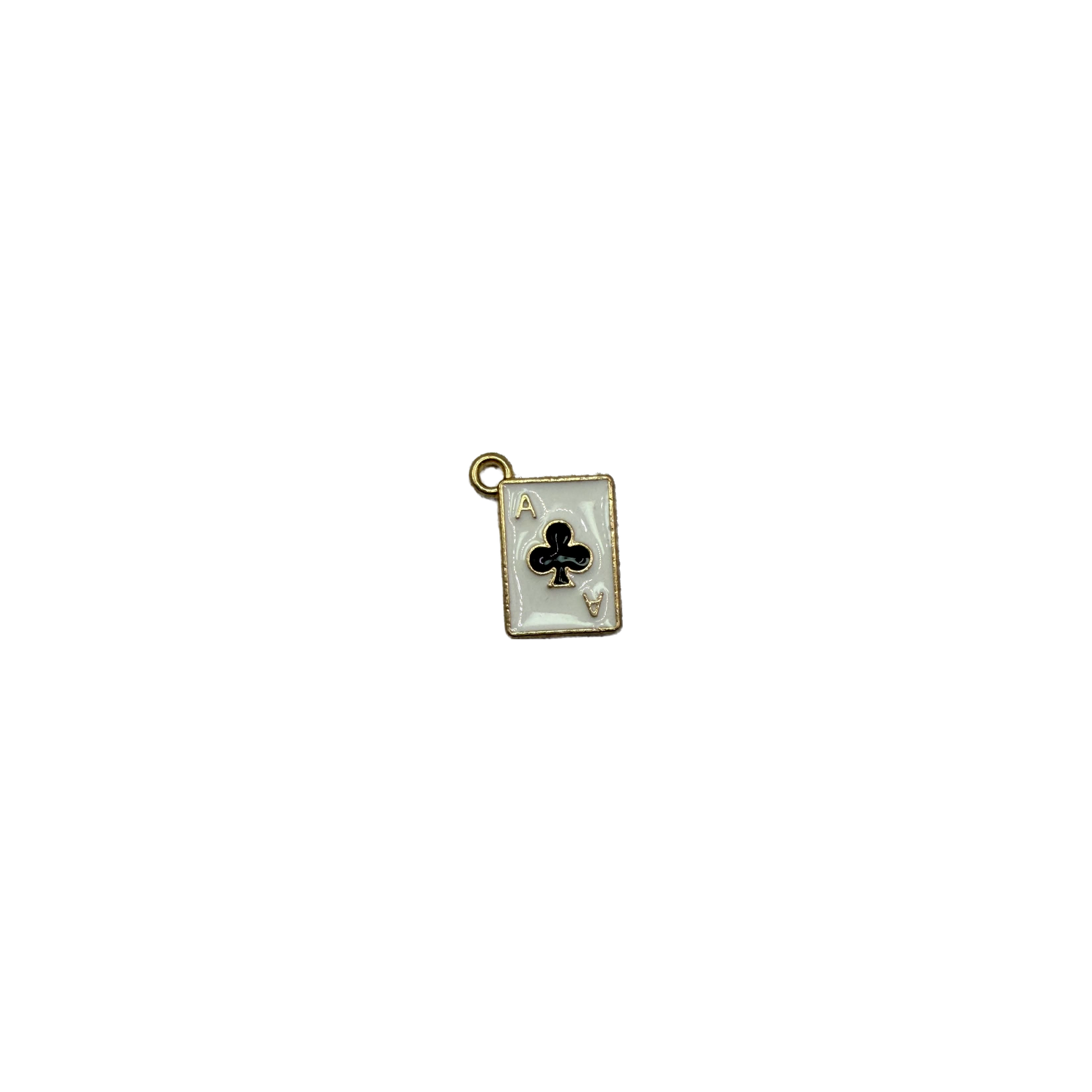 Ace of clubs card in white enamel with gold border