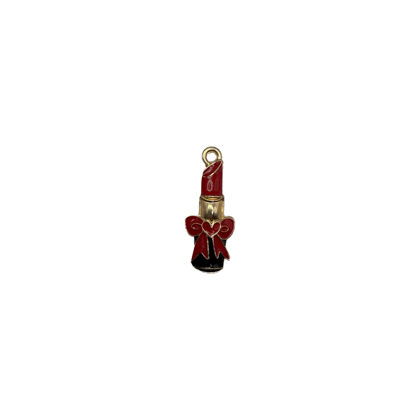 Red enamel lipstick with bow and gold outline