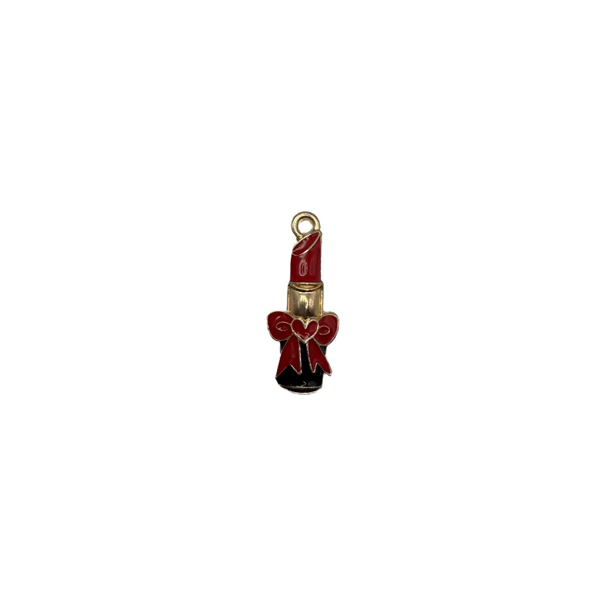 Red enamel lipstick with bow and gold outline