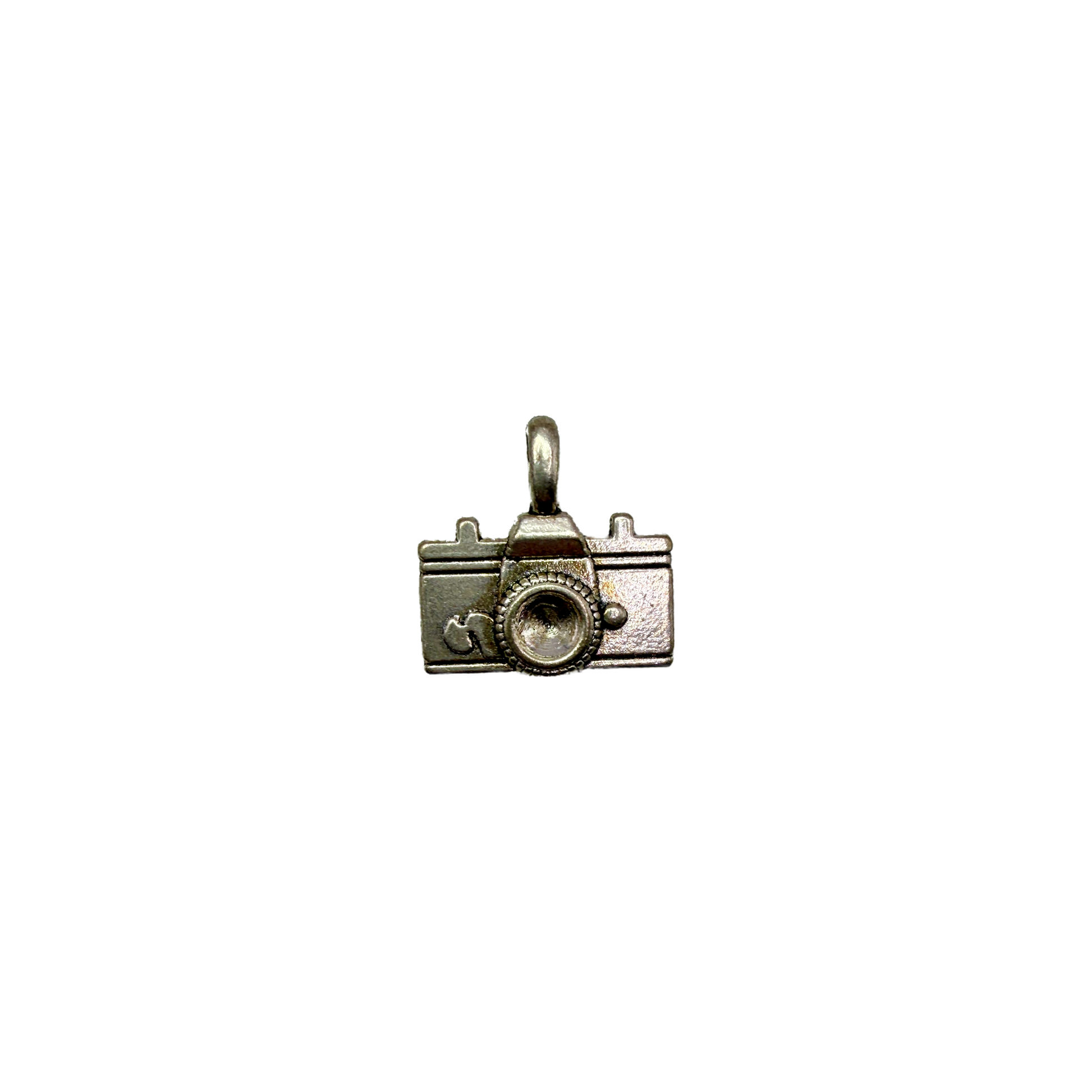 Antique silver camera with detailed lens and retro body
