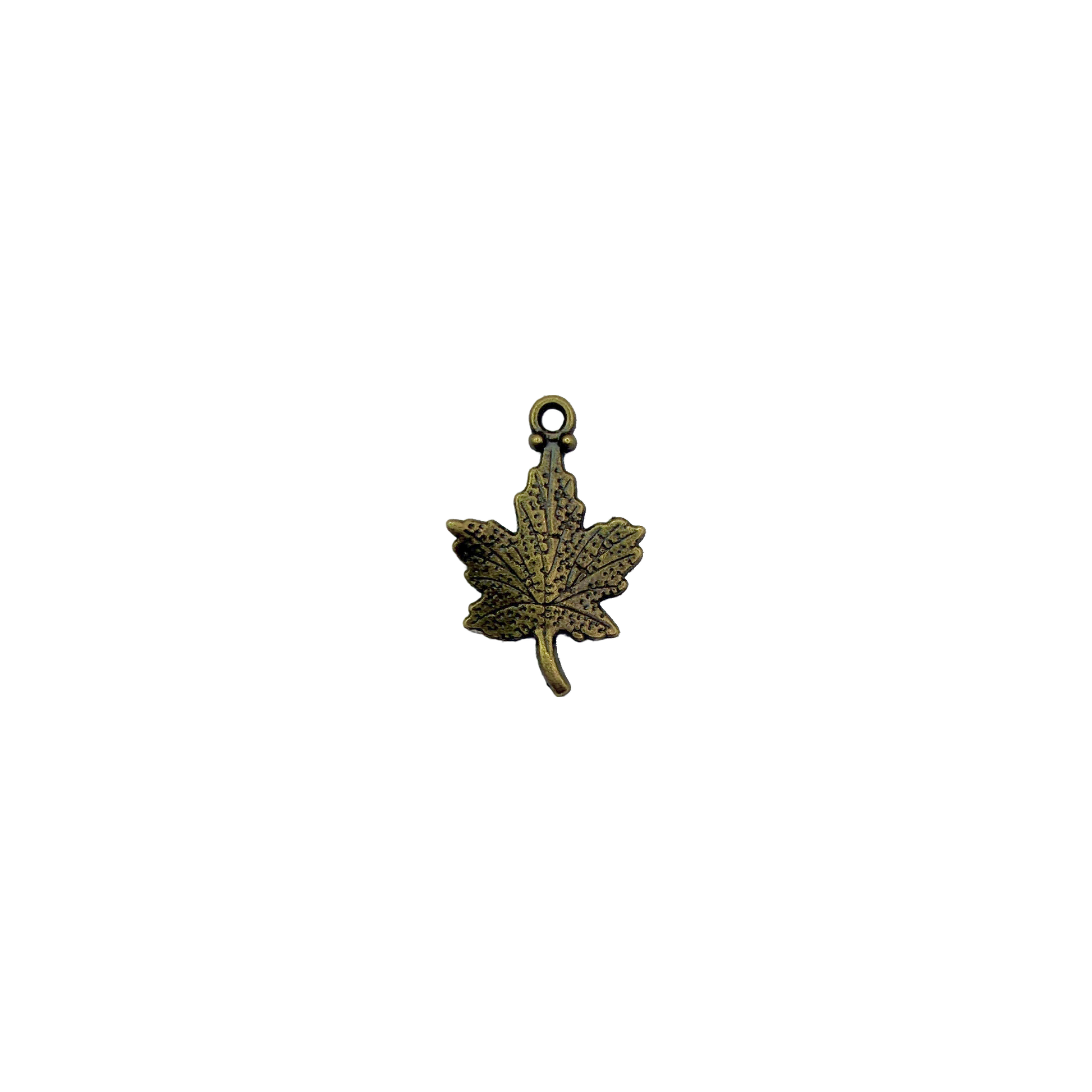 Antique gold textured cannabis leaf charm on black background