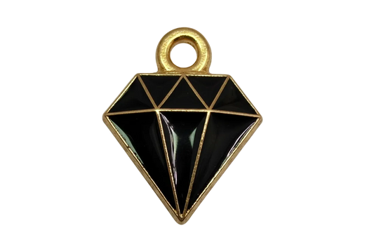Glossy black geometric diamond motif with gold outline