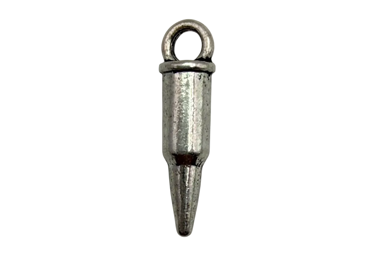 Antiqued silver tapered spike charm with sleek elongated silhouette