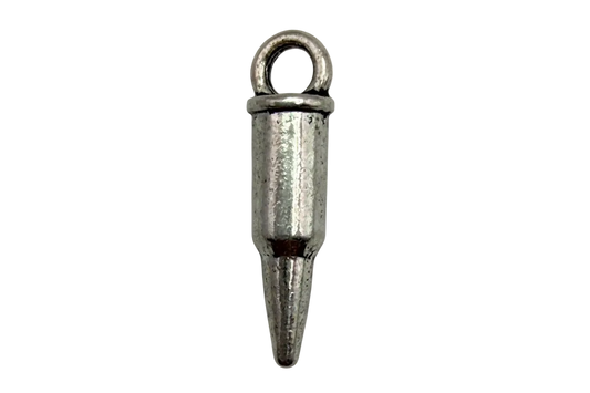 Antiqued silver tapered spike charm with sleek elongated silhouette
