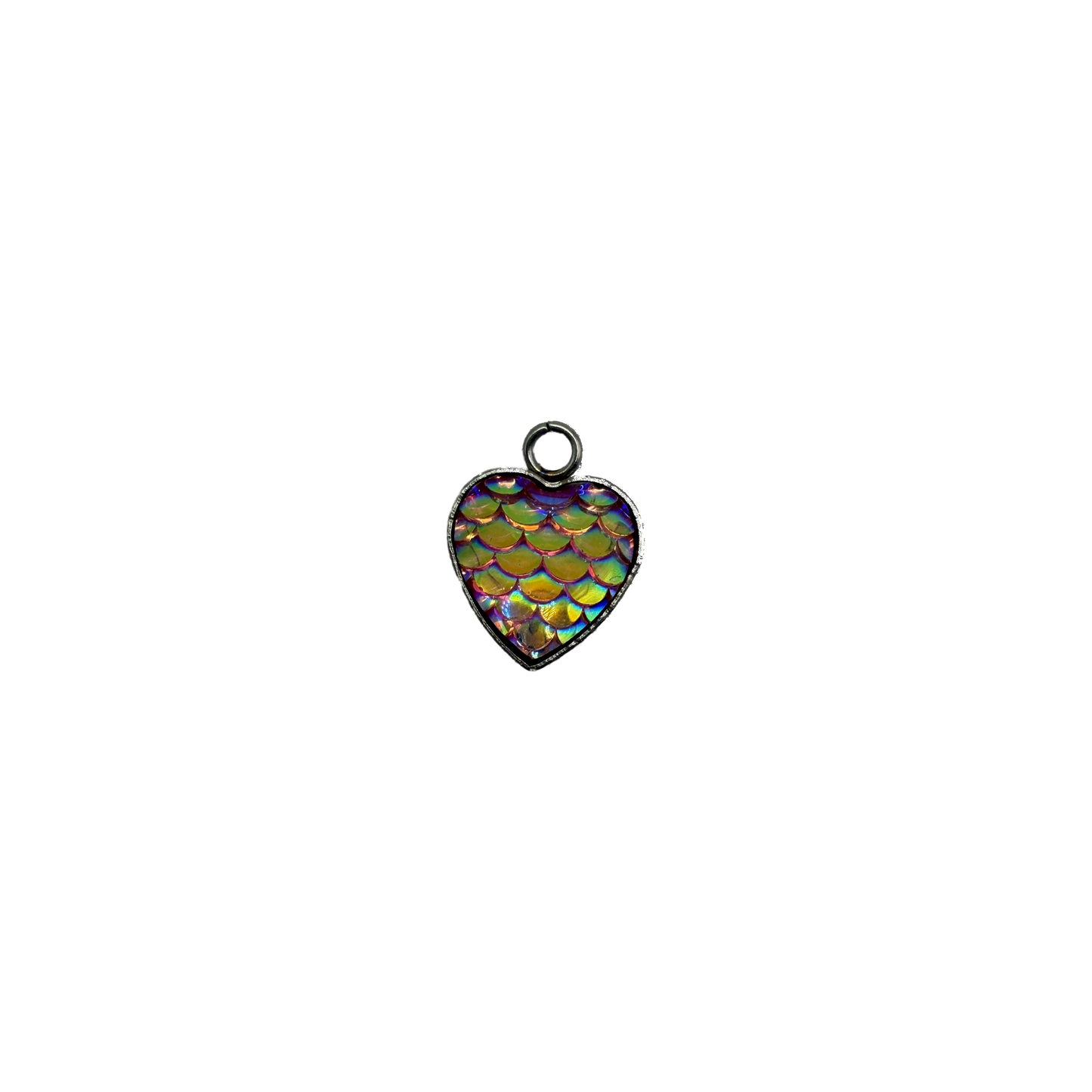 Iridescent mermaid-scale heart charm in silver