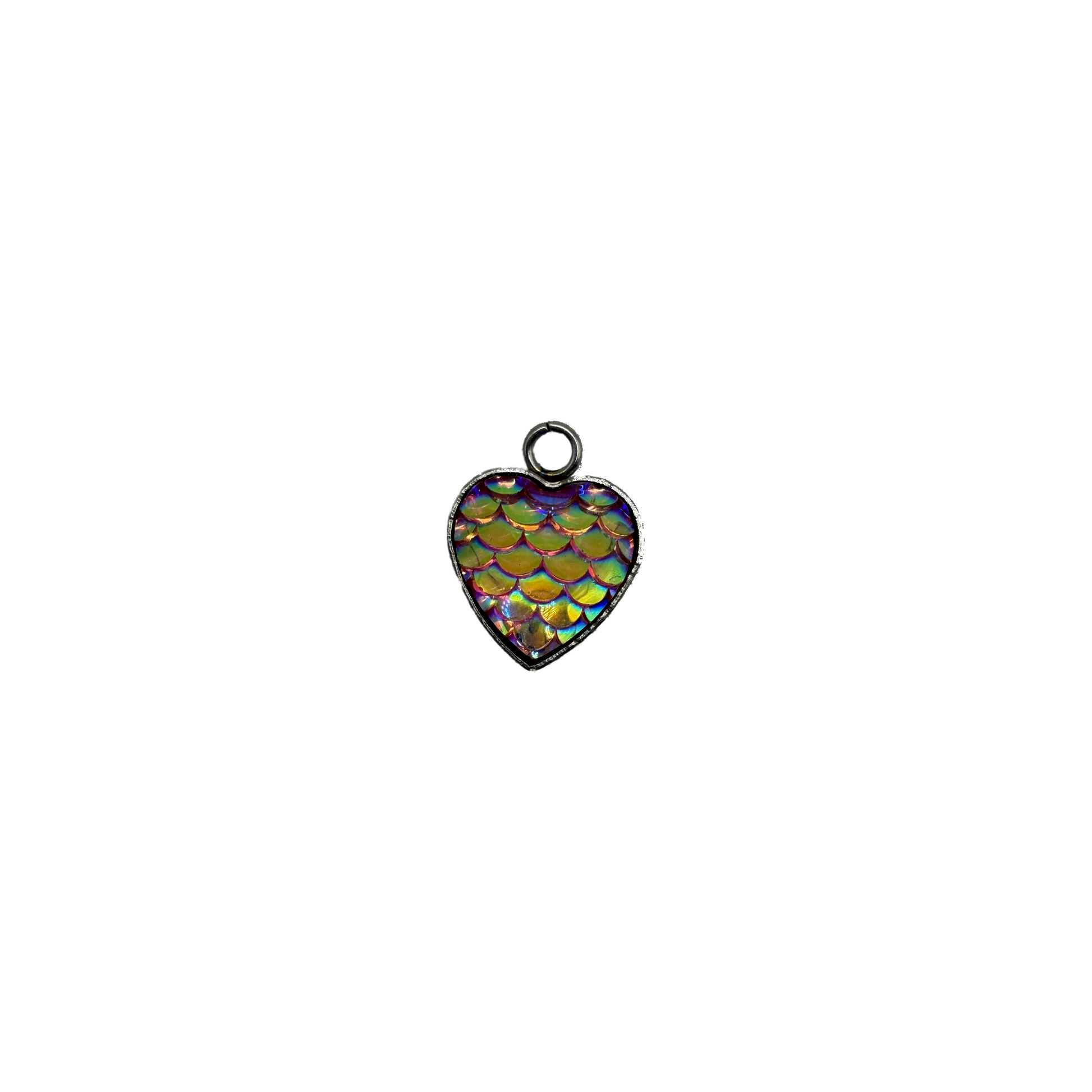 Iridescent mermaid-scale heart charm in silver