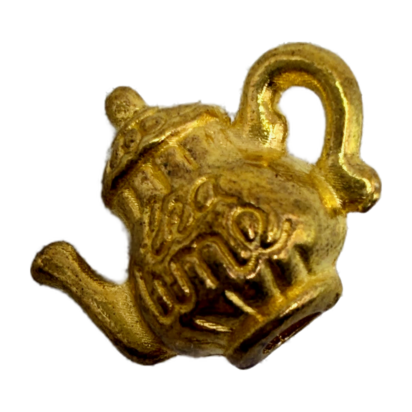Gold teapot charm with raised tea time lettering and glossy finish