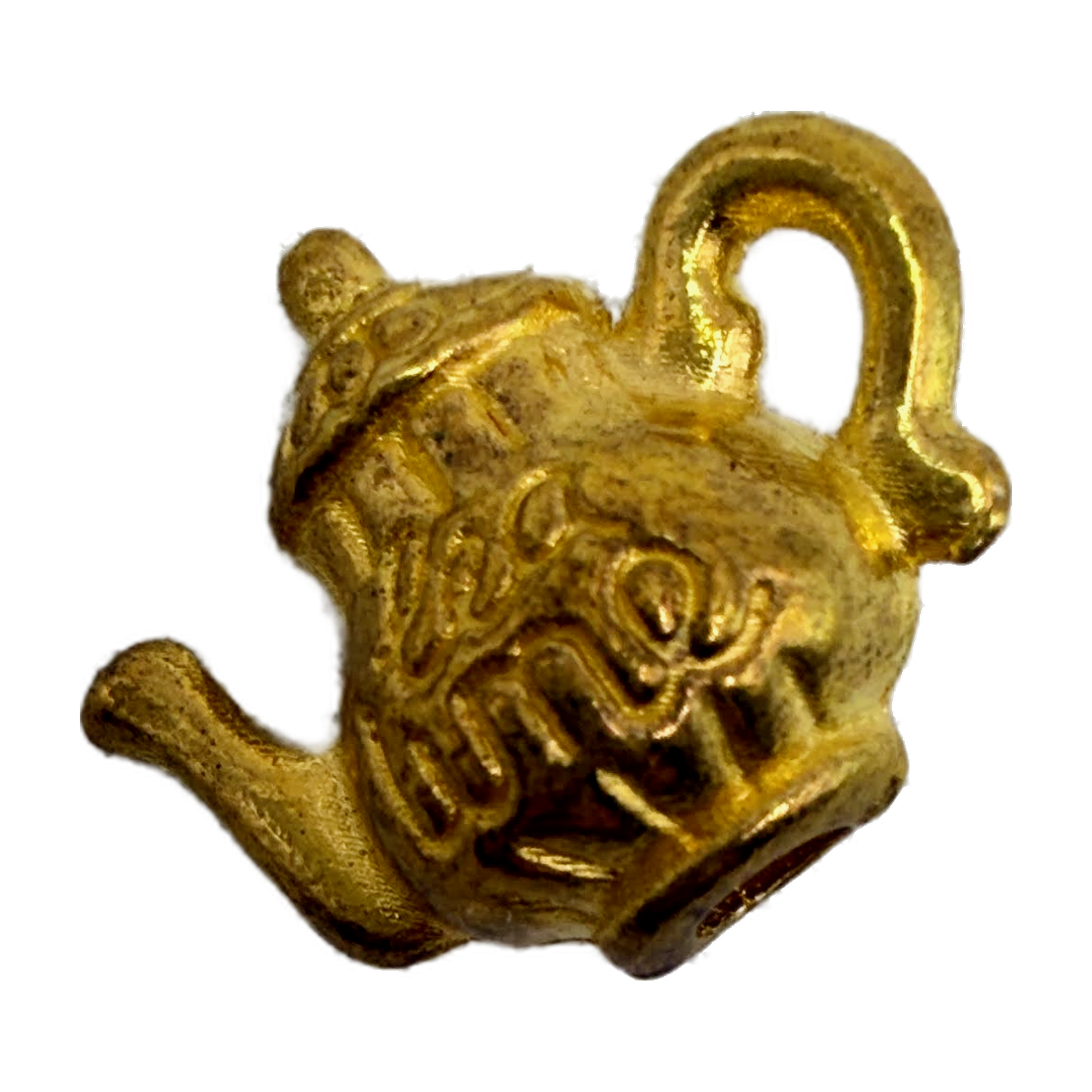 Gold teapot charm with raised tea time lettering and glossy finish