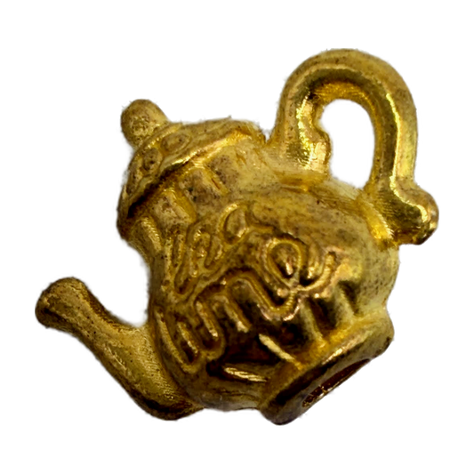 Gold teapot charm with raised tea time lettering and glossy finish
