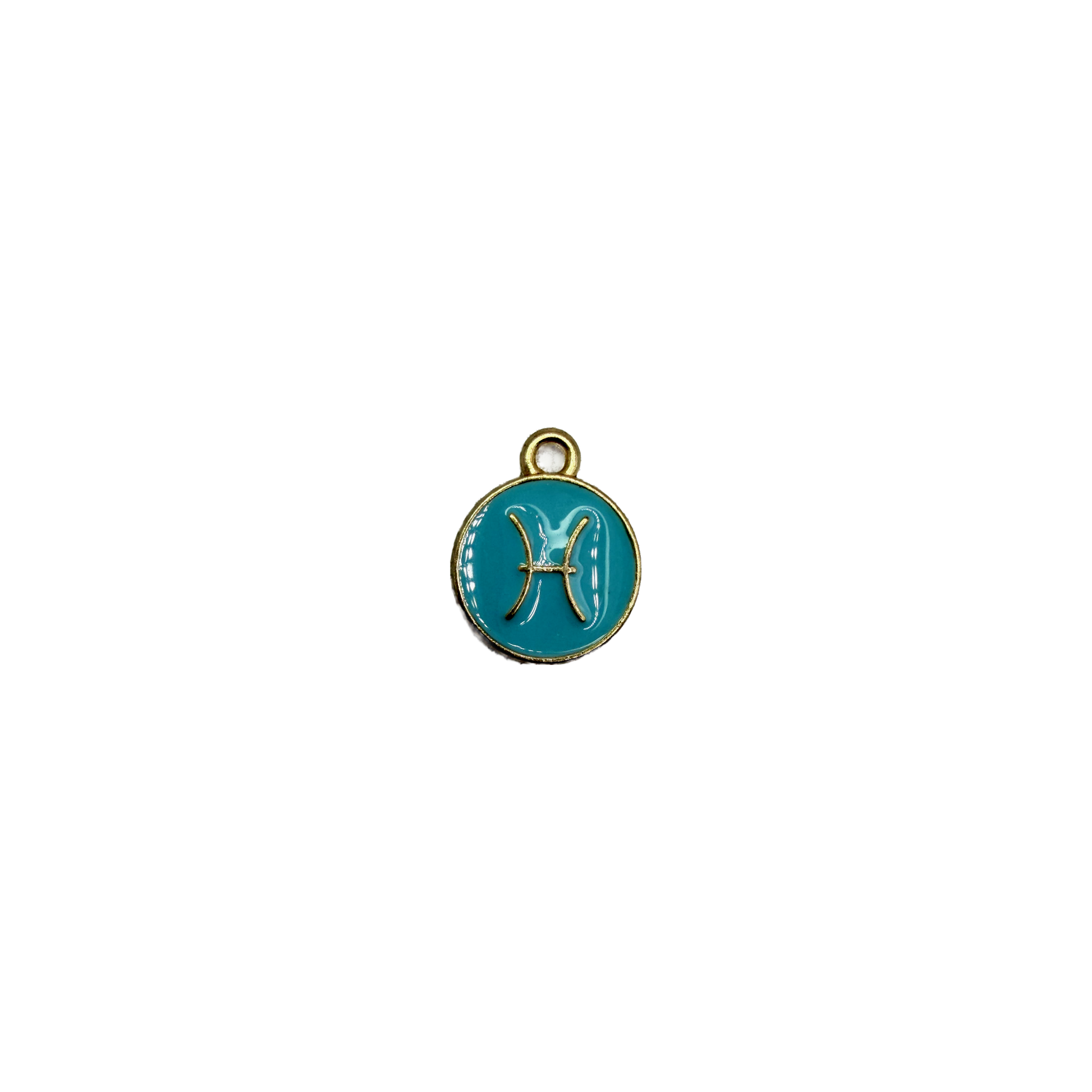 Turquoise enamel Pisces symbol disc with gold rim
