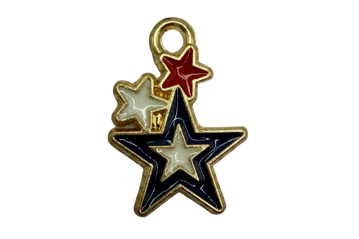 Gold-edged tricolor star cluster with navy, white, and red glossy enamel