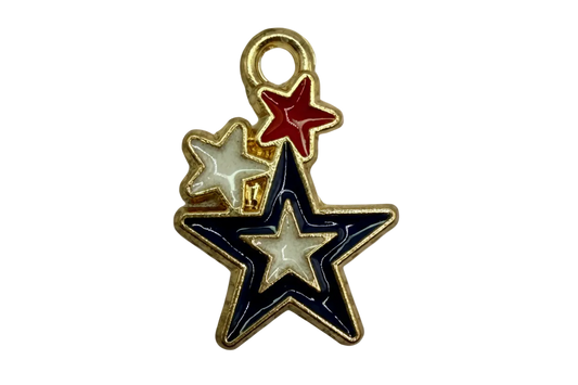 Gold-edged tricolor star cluster with navy, white, and red glossy enamel