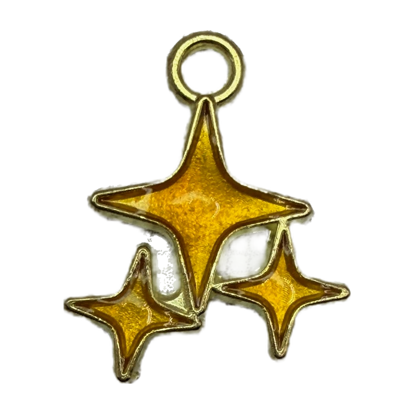 Gold-toned sparkle star trio charm with glossy amber enamel fill