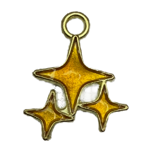 Gold-toned sparkle star trio charm with glossy amber enamel fill