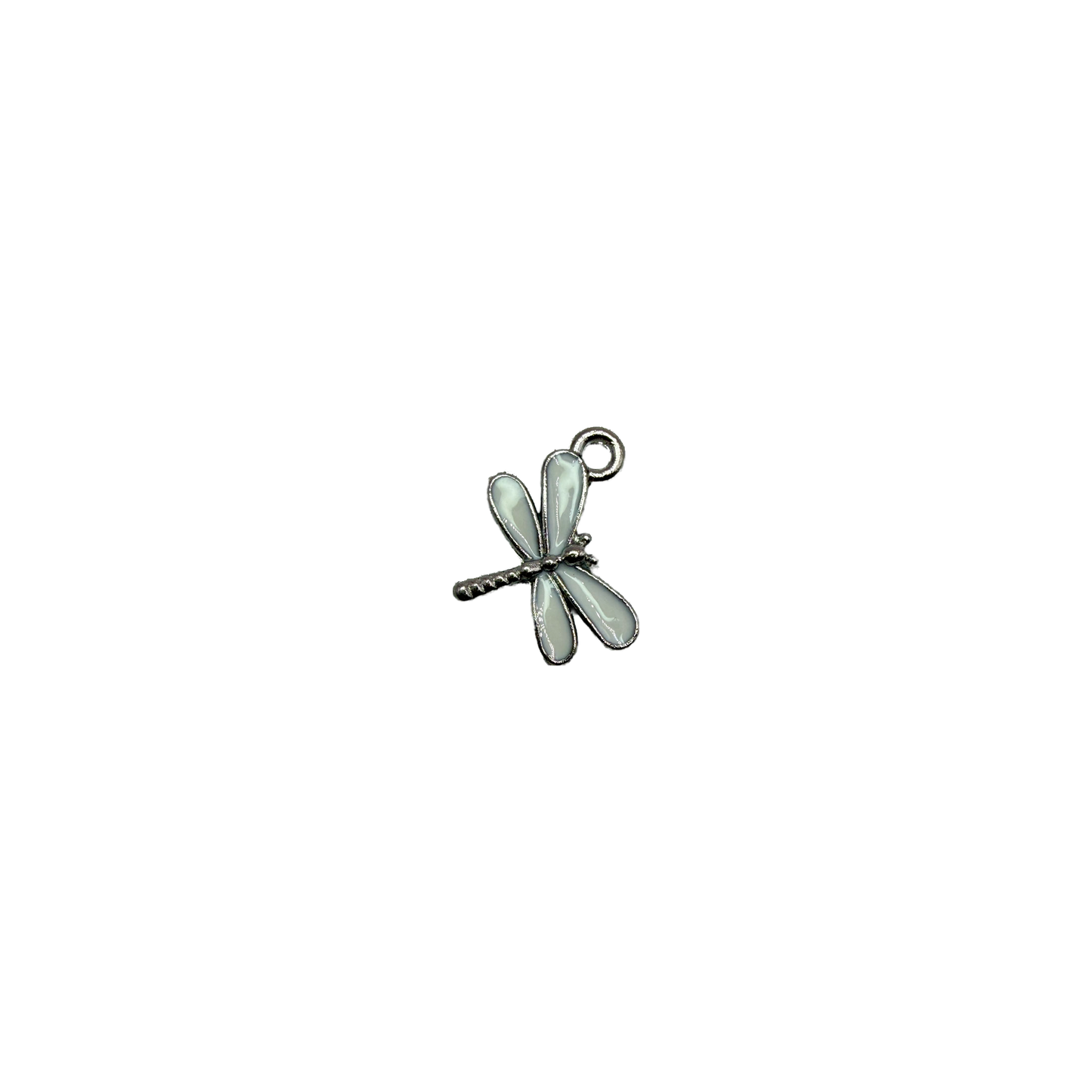 Silver dragonfly with pale blue enamel wings