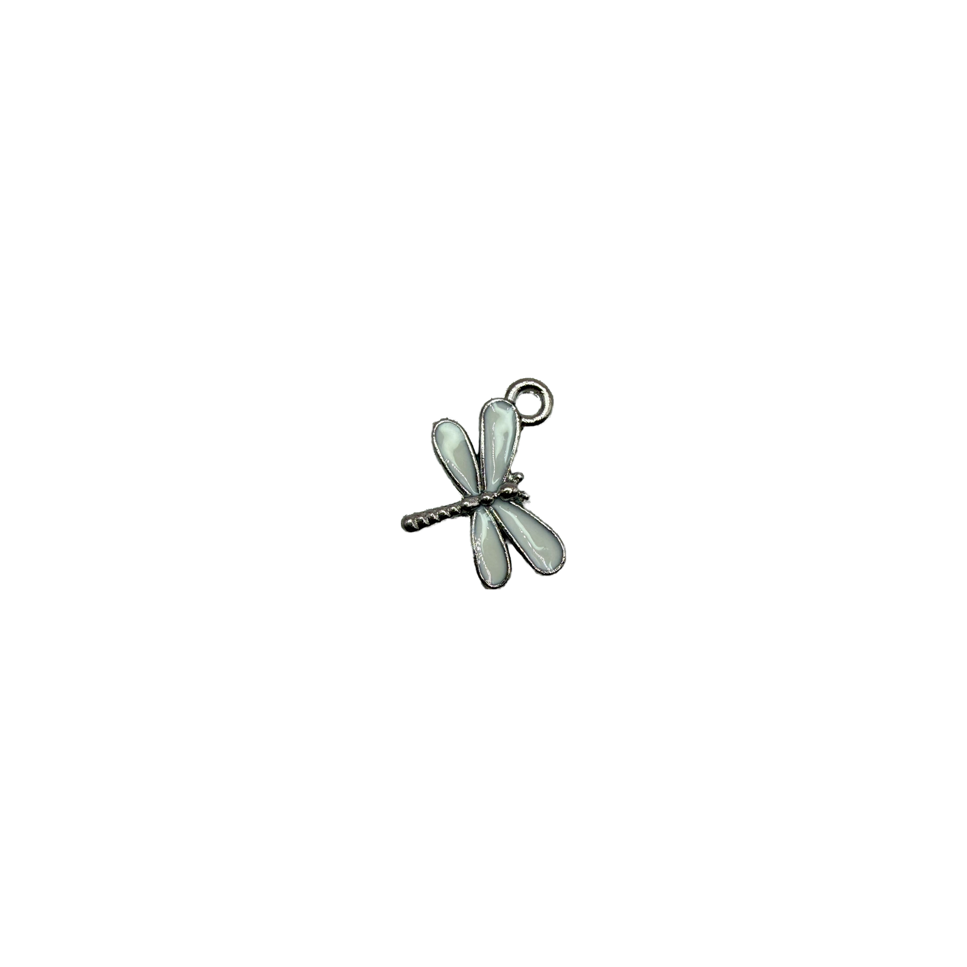 Silver dragonfly with pale blue enamel wings