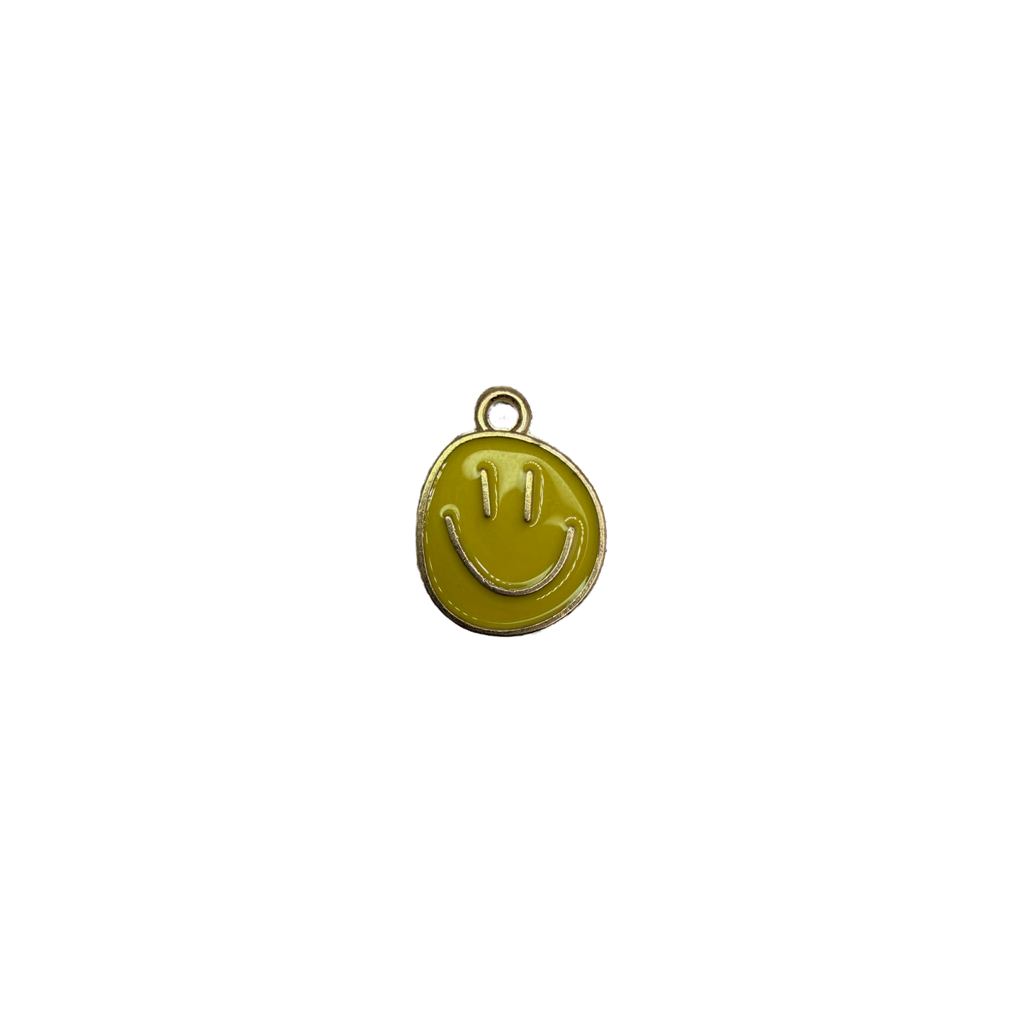 Mustard-yellow smiley face disc in gold