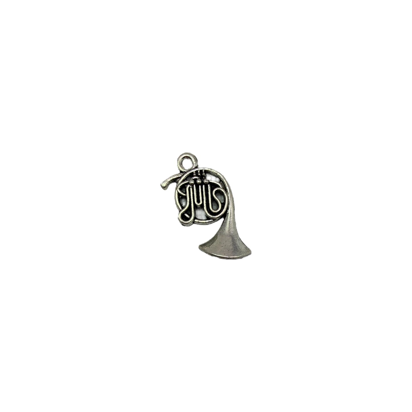Antiqued silver French horn with flared bell