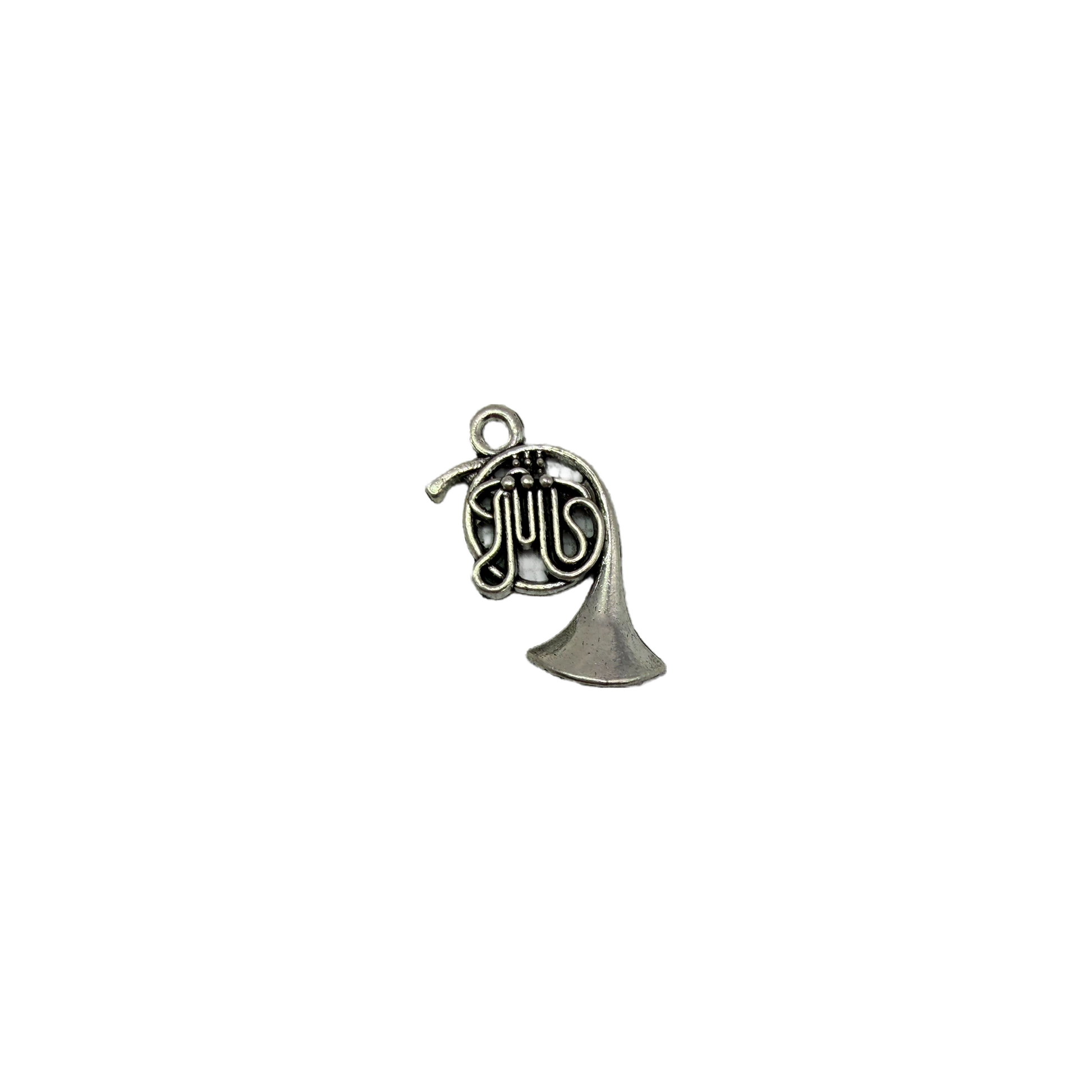 Antiqued silver French horn with flared bell
