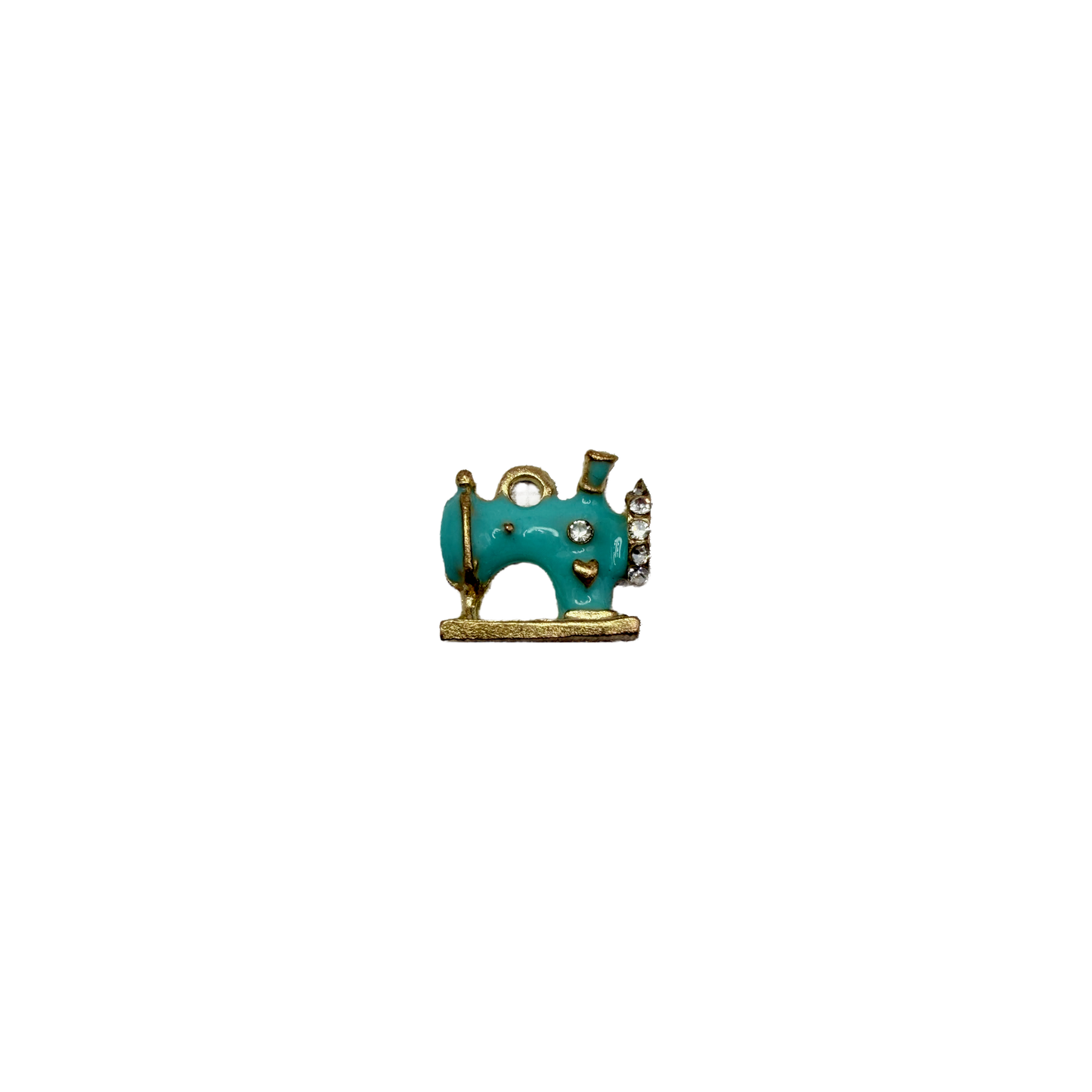 Turquoise sewing machine with gold trim and clear crystals