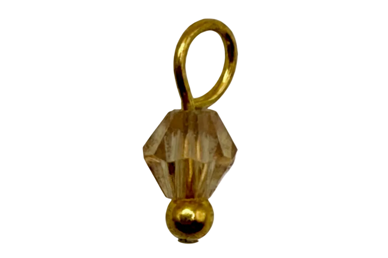 Gold charm with faceted clear bicone crystal and polished gold bead