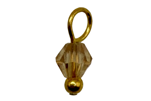 Gold charm with faceted clear bicone crystal and polished gold bead