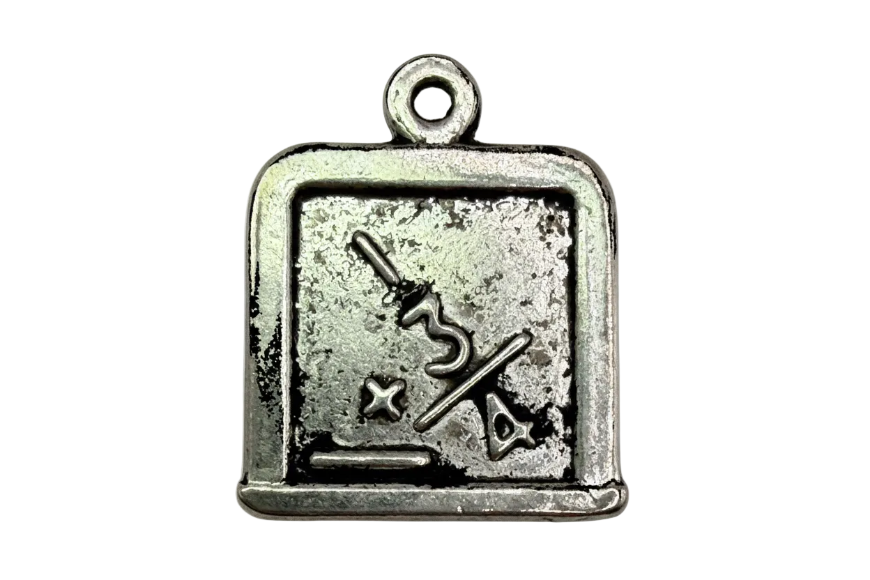 Antique silver math screen charm with embossed numbers and symbols