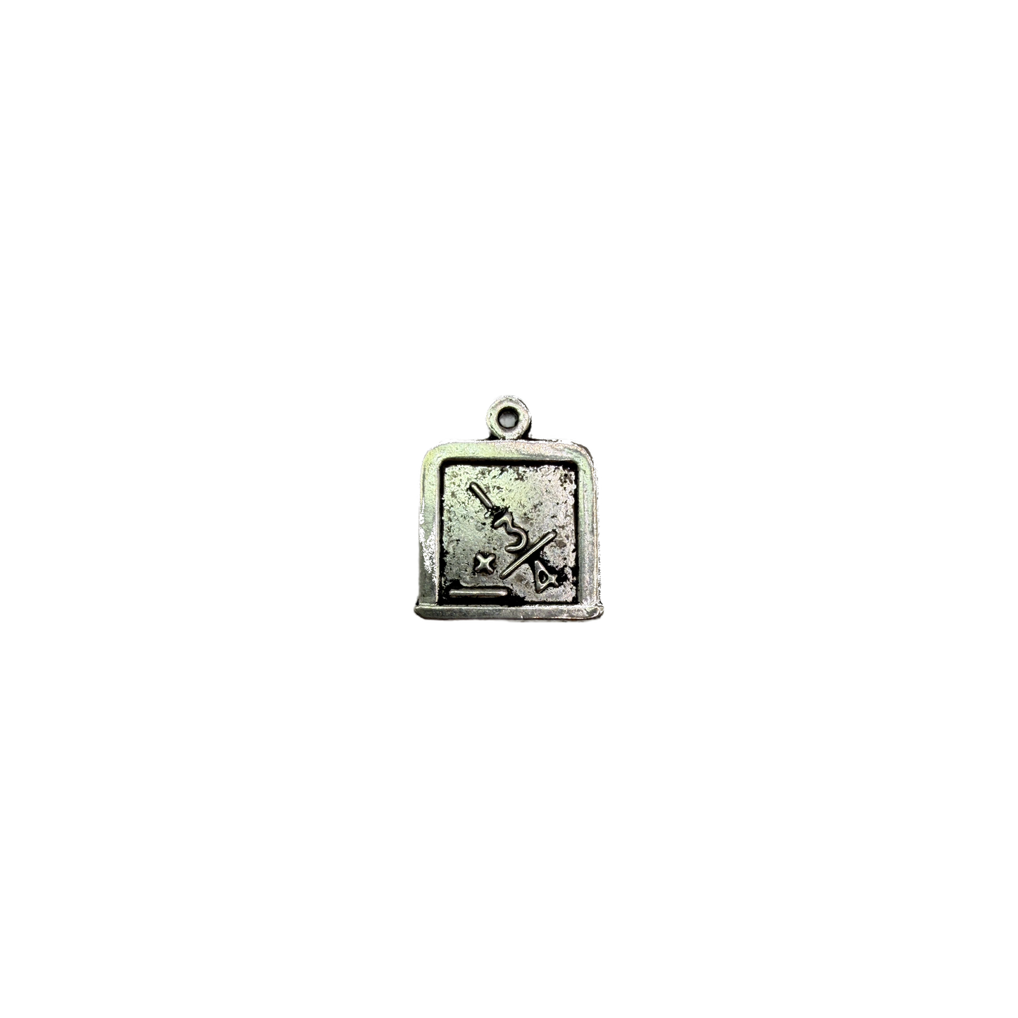 Silver math screen charm with embossed numbers and symbols