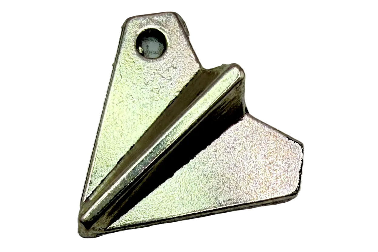 Gold origami paper airplane charm with geometric folded design and brushed finish