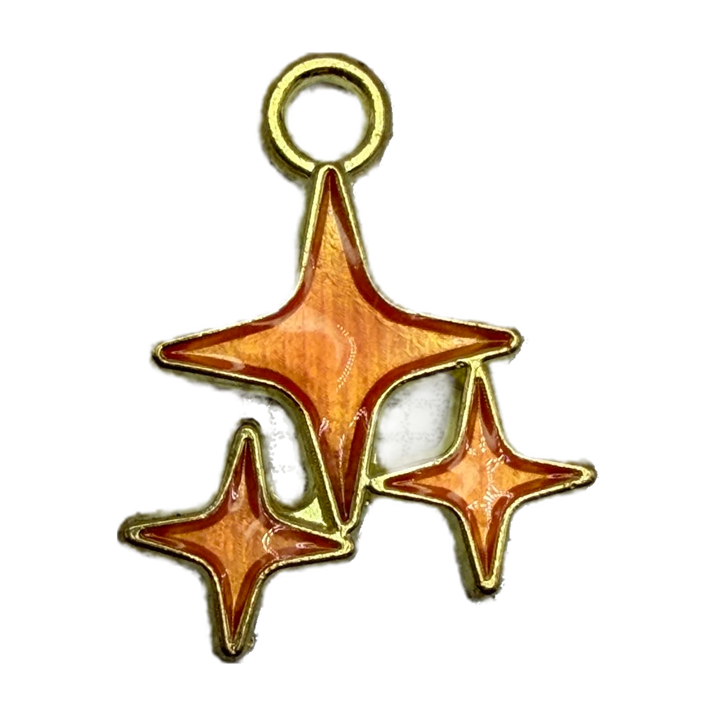 Gold outline starburst cluster with three glossy orange four-point stars