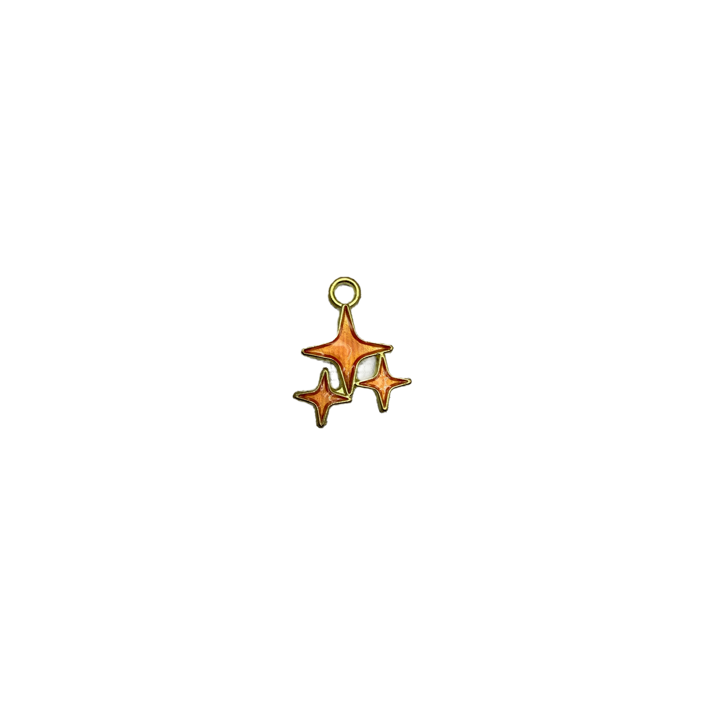 Three orange starbursts with gold outline