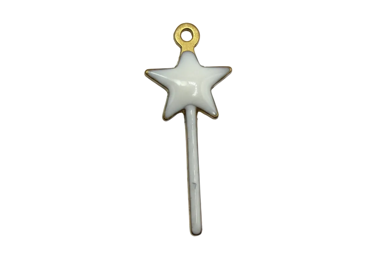 Glossy white star wand with gold outline