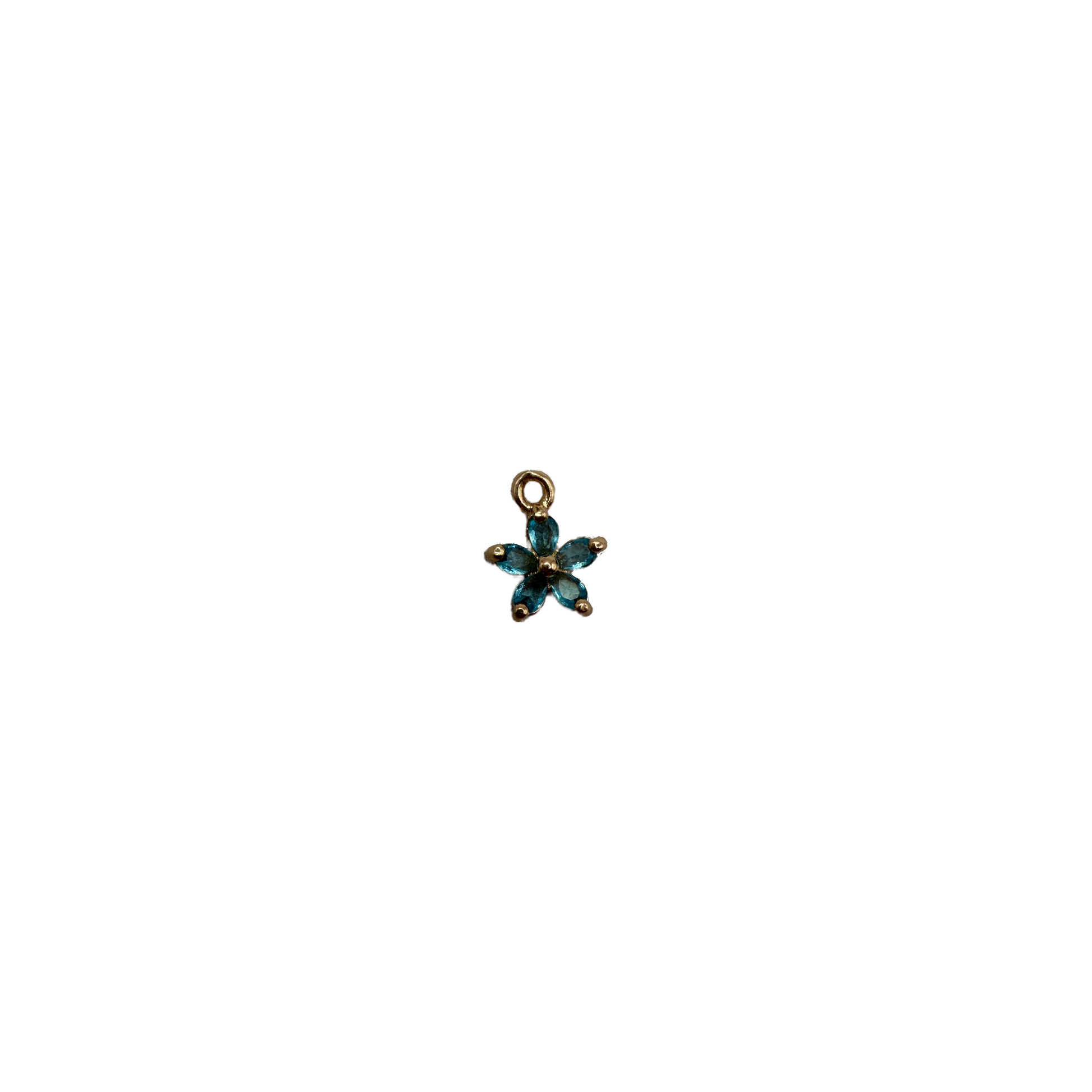 Gold flower with faceted aqua blue petal gems