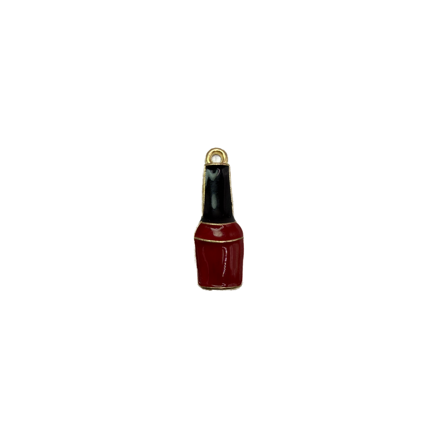 Red and black nail polish bottle, gold outline