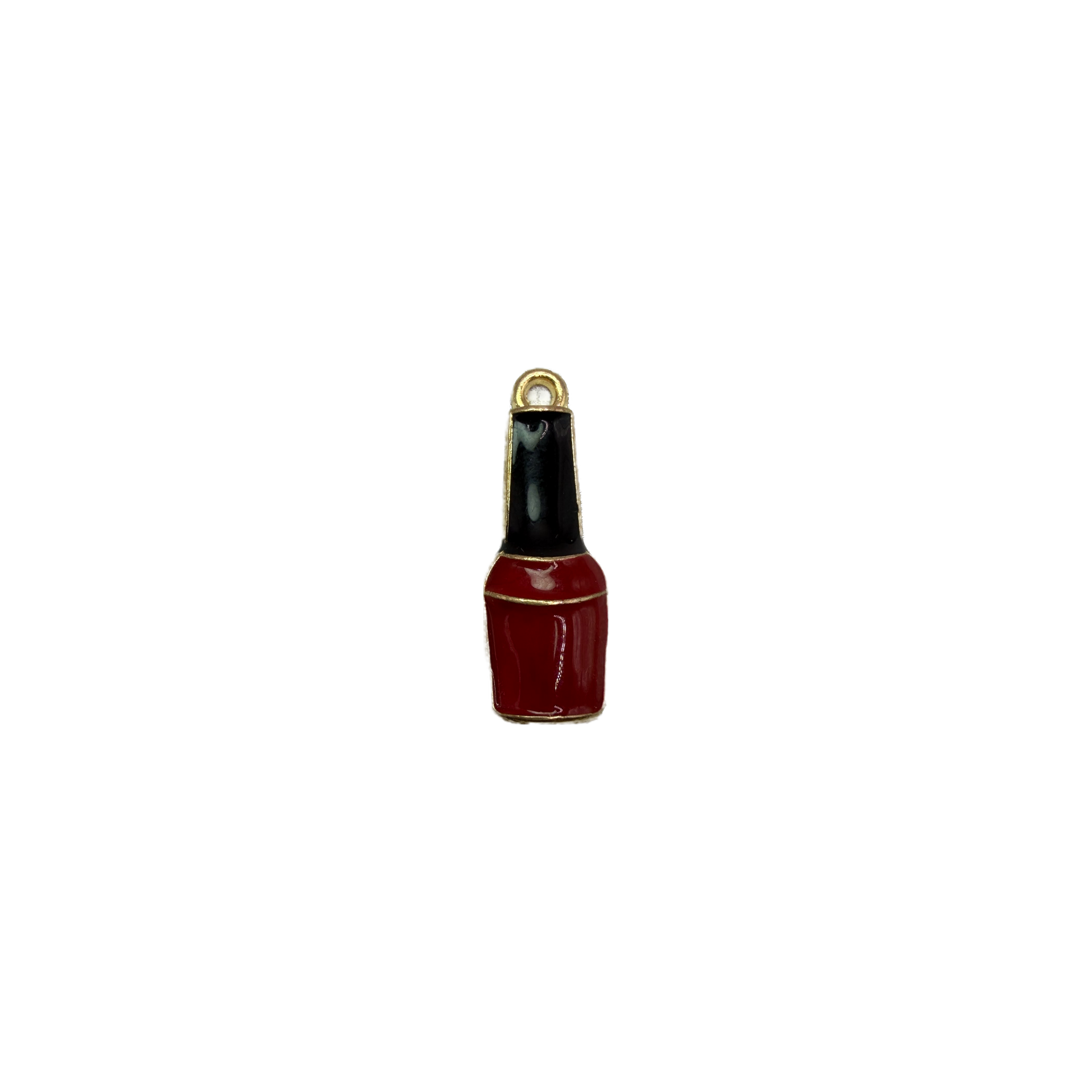 Red and black nail polish bottle, gold outline