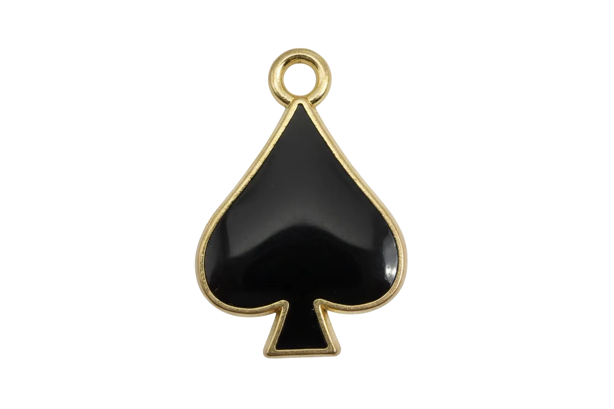 Black spade symbol charm with glossy enamel and gold outline