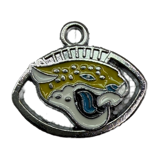 Spotted pufferfish enamel oval medallion in silver with olive, white, and blue details