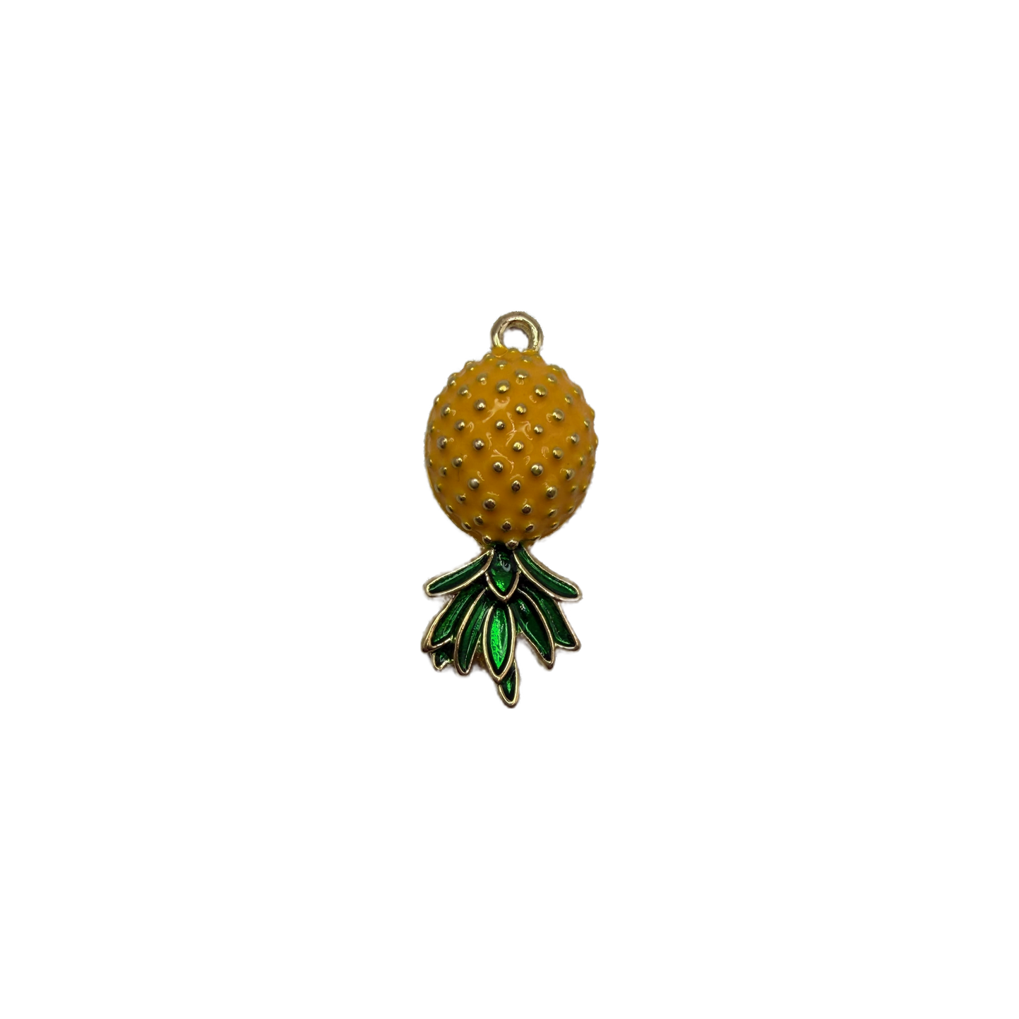 Textured orange fruit pendant with green leaves, gold-toned