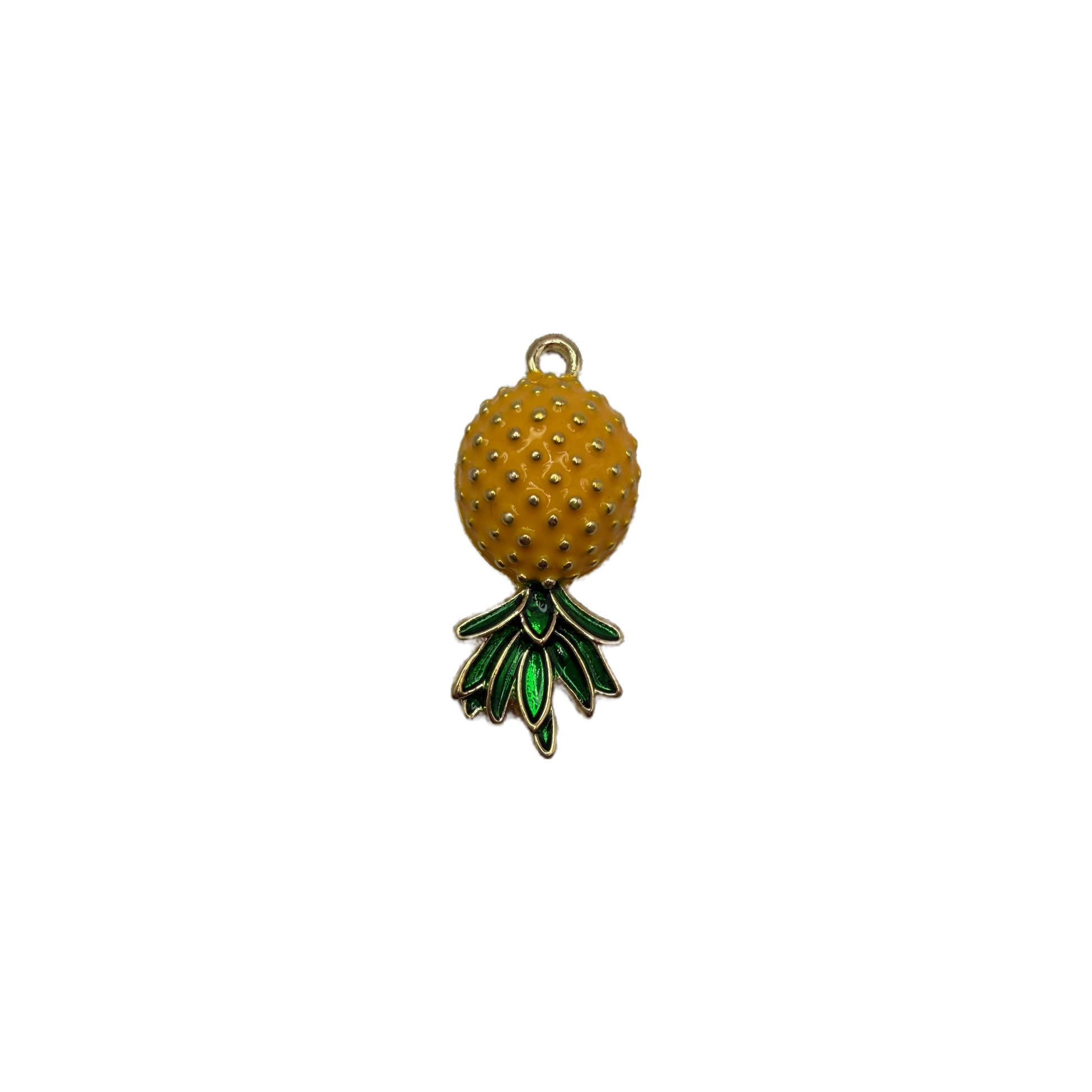 Textured orange fruit pendant with green leaves, gold-toned