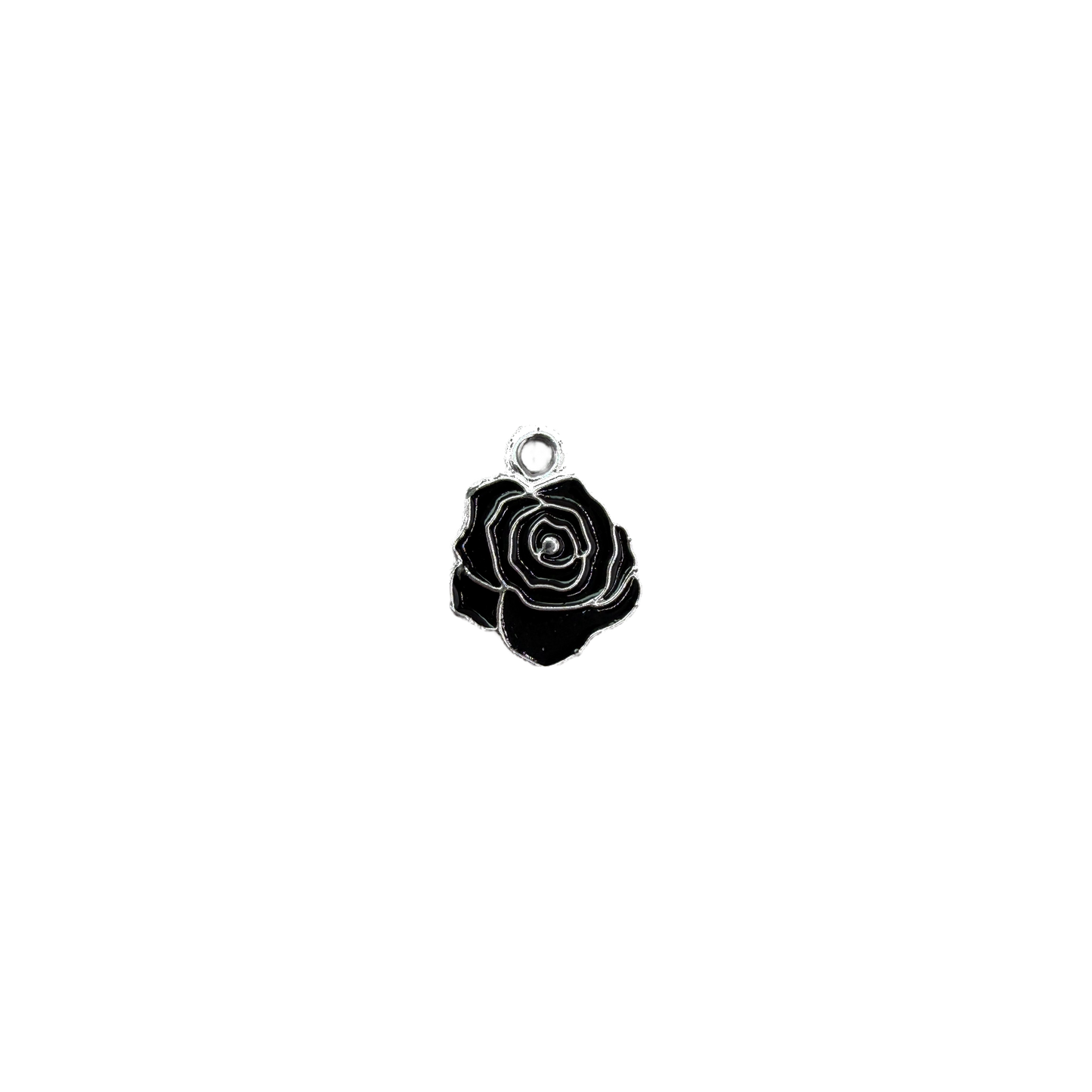 Black enamel rose with silver-toned outline