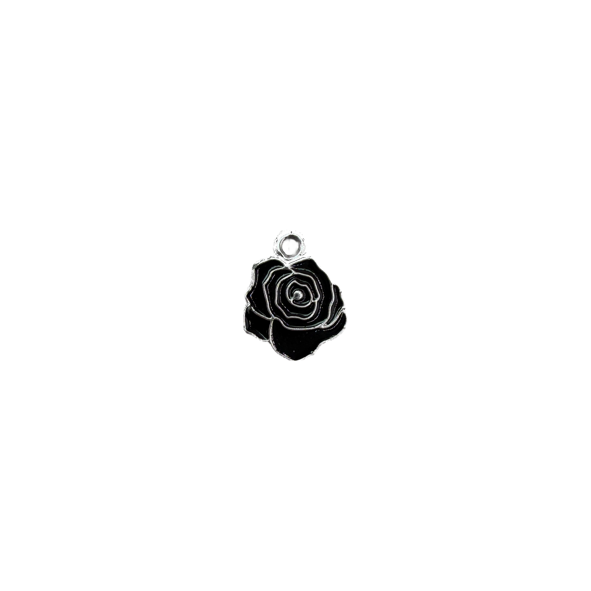 Black enamel rose with silver-toned outline
