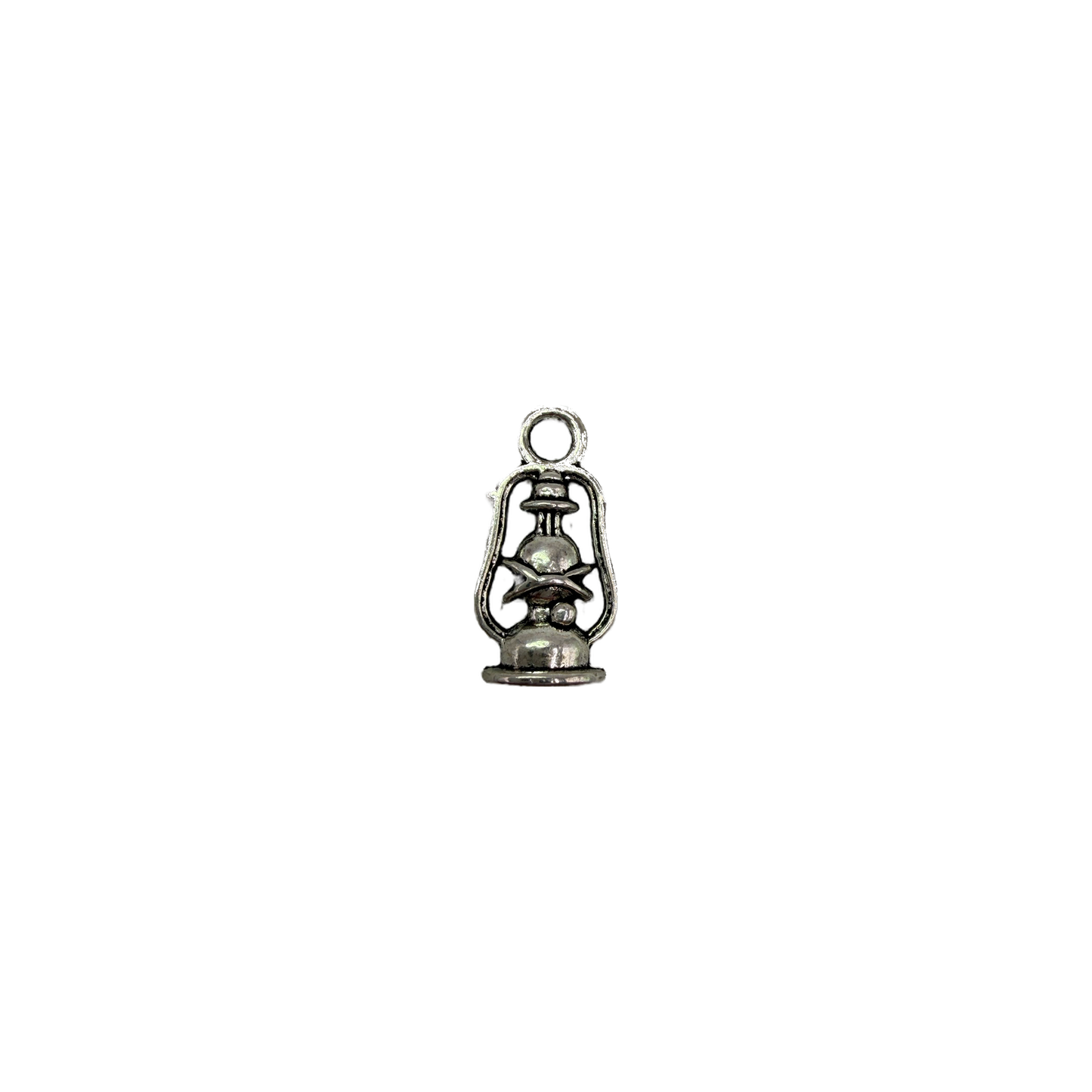 Antique silver lantern charm, detailed frame silhouette