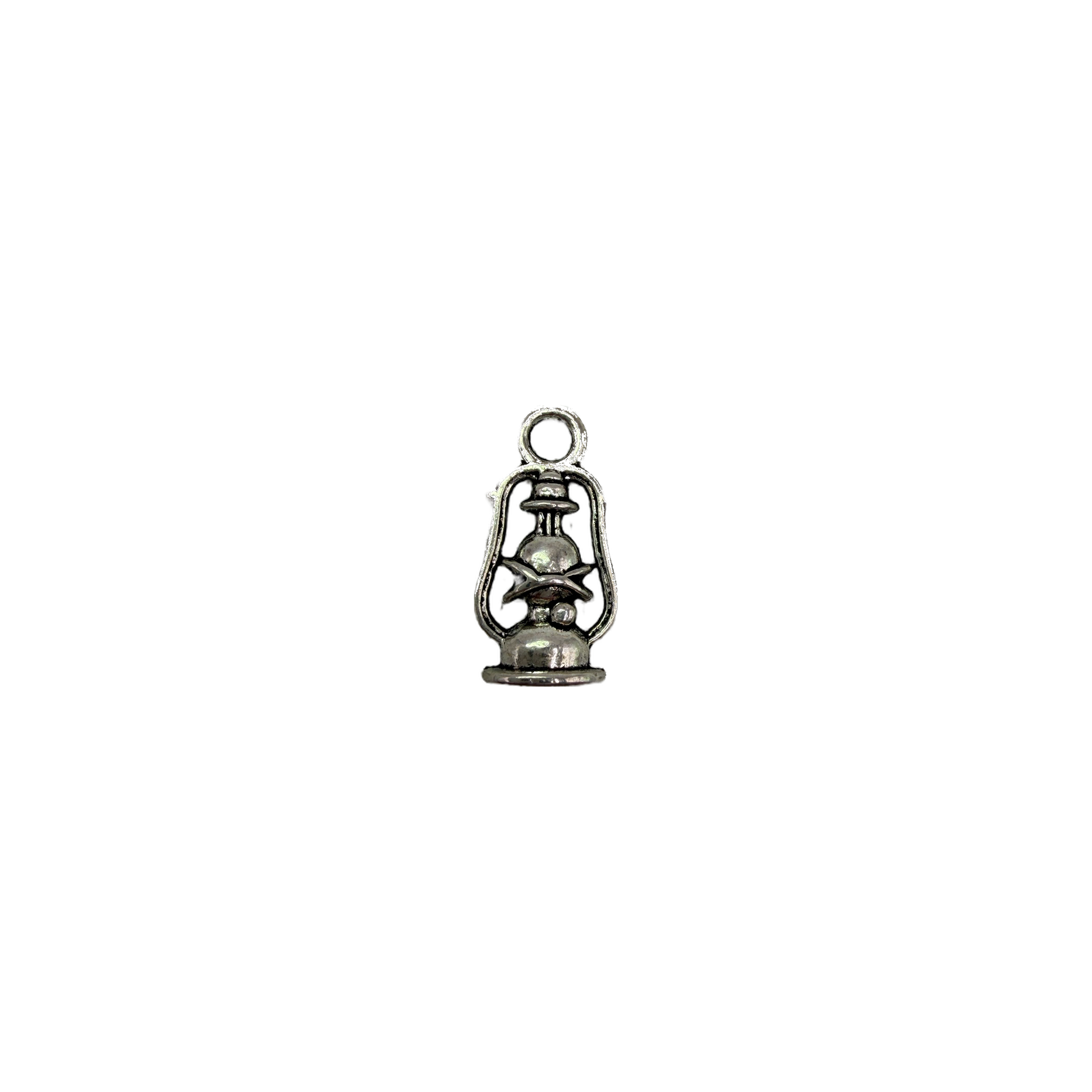 Antique silver lantern charm, detailed frame silhouette