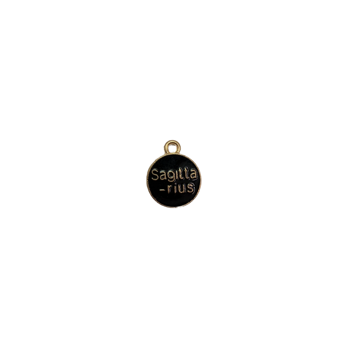 Black enamel Sagittarius coin with raised gold lettering
