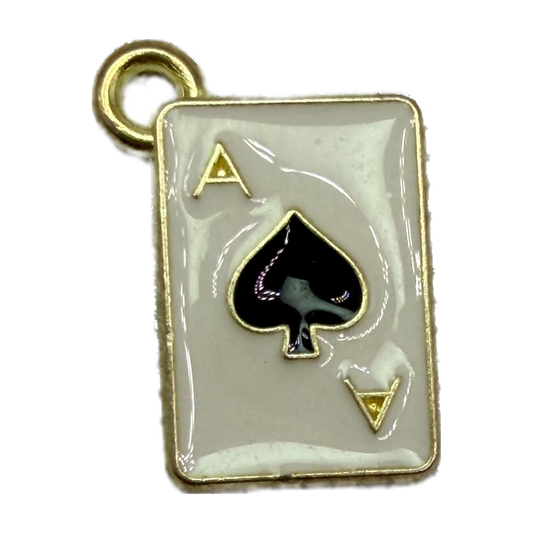Gold-edged white enamel ace of spades playing card with black spade icon