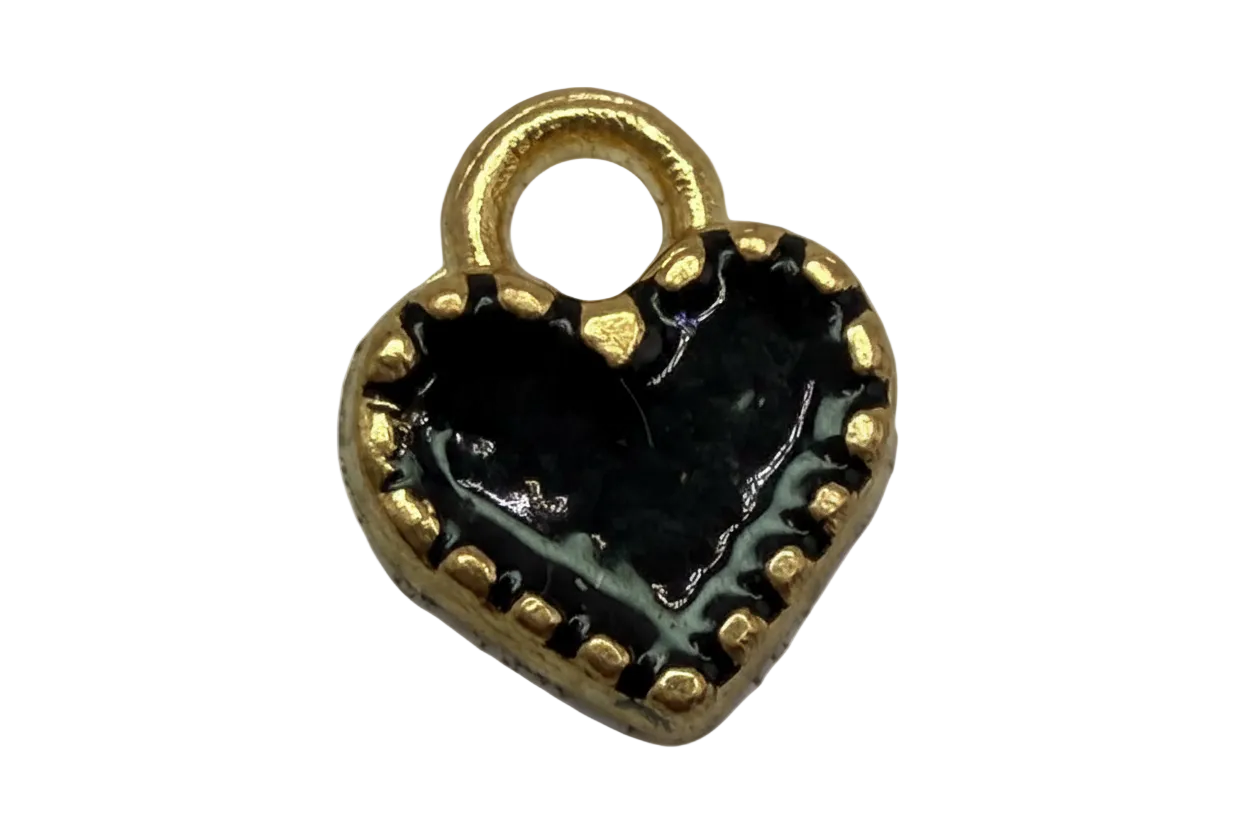 Glossy black heart padlock with gold beaded border and subtle gray marbling